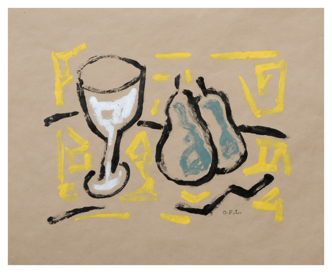 O.F.L. 1 glass and 2 pears