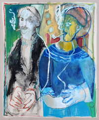 couple smoking pipes (Mikhail Larionov and Natalia Goncharova)