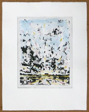 HARRY ADAMS Copse on Horizon Hand Coloured Etching