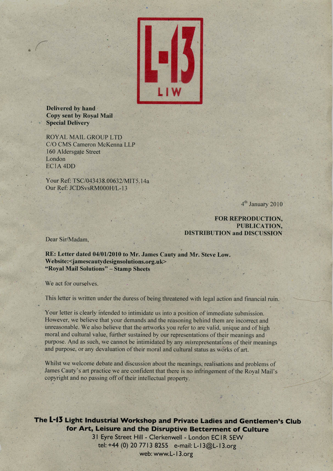 The Letter to the Royal Mail's Lawyers from L-13