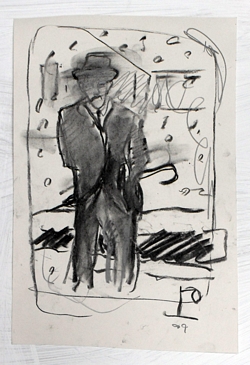 Man with Umbrella - Charcoal Sketch