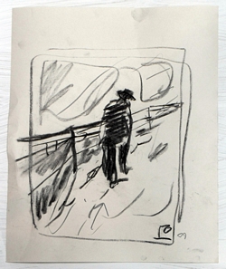Man Walking Up A Snowy Slope - Charcoal Sketch