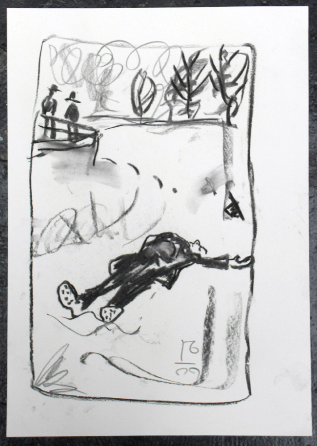 Robert Walser Lying Dead in the Snow - Charcoal Sketch 3