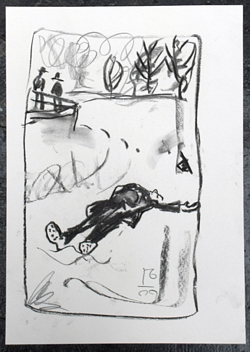 Robert Walser Lying Dead in the Snow - Charcoal Sketch 3