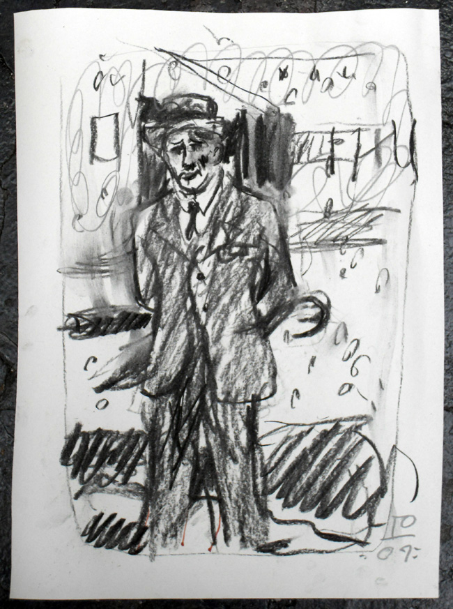 Man with Umbrella - Charcoal Sketch