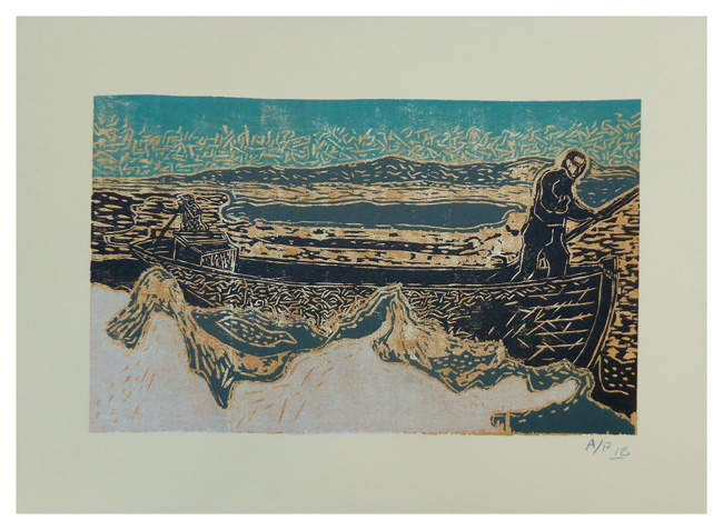 West St. Modeste, Pinware Bay woodcut print