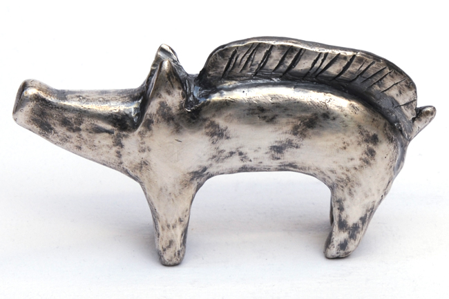 wild pig 2 solid silver sculpture